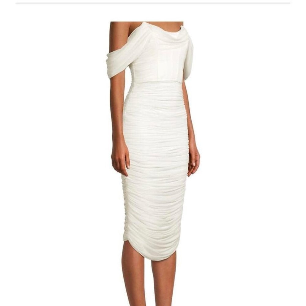 Lavish Alice Ruched Mesh Corset Midi-Dress